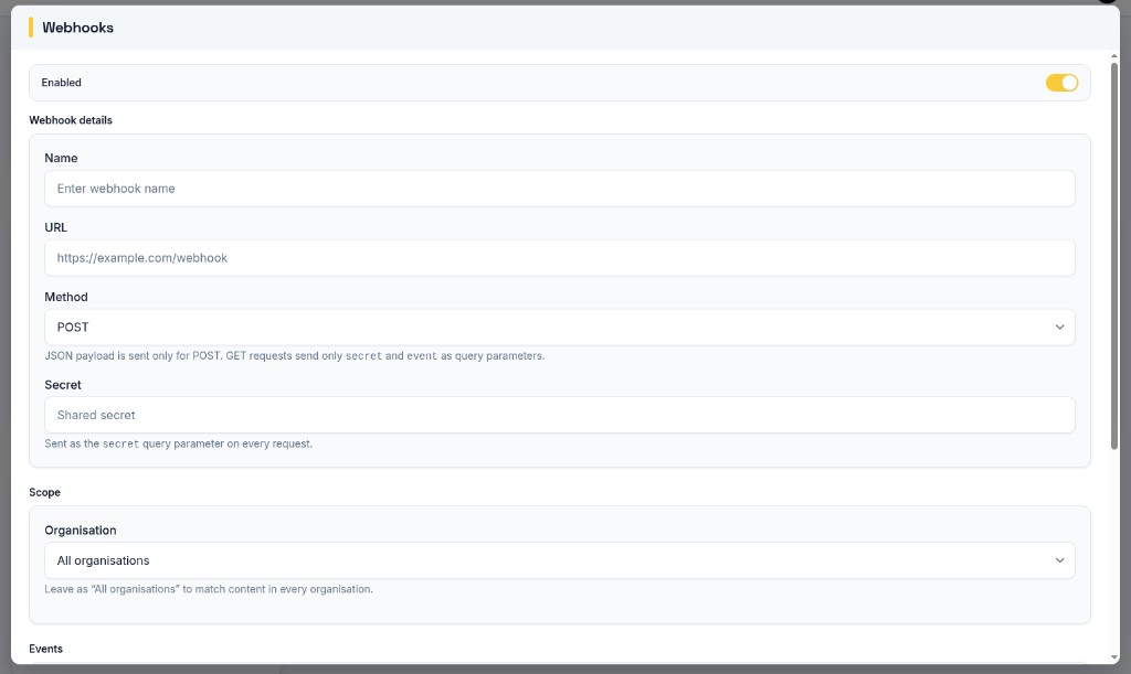 Webhooks configuration